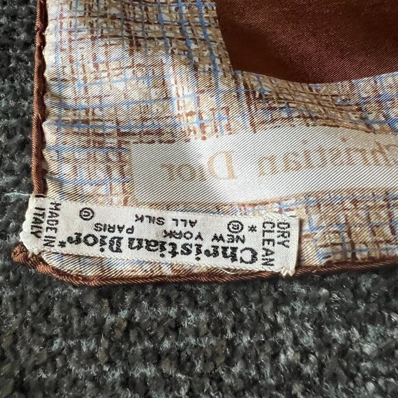 Vintage Christian Dior Silk Scarf Handkerchief - Square 18x18 inches Brown - Picture 9 of 15